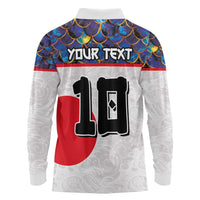 Custom Japan Football Long Sleeve Polo Shirt Seigaiha and Sun