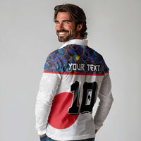 Custom Japan Football Long Sleeve Polo Shirt Seigaiha and Sun