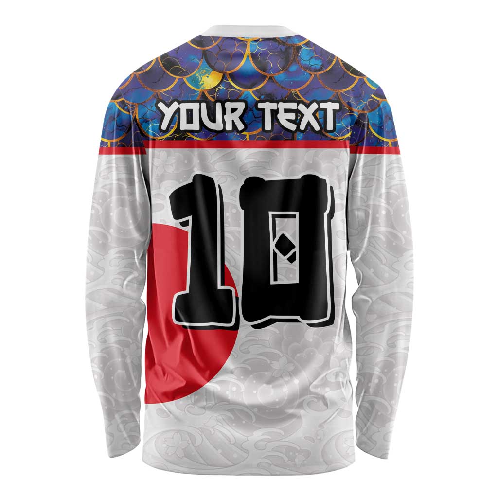 Custom Japan Football Long Sleeve Shirt Seigaiha and Sun