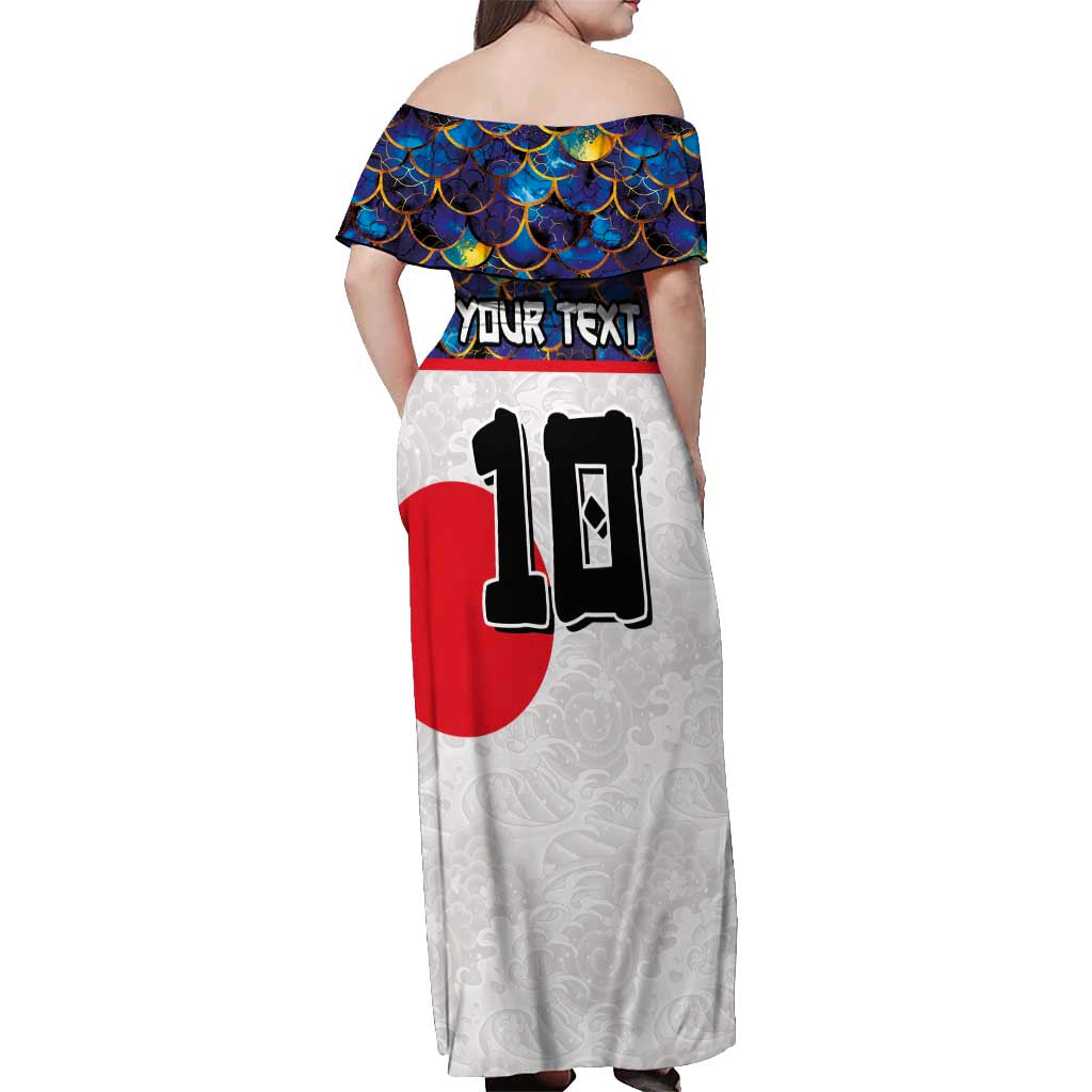 Custom Japan Football Off Shoulder Maxi Dress Seigaiha and Sun