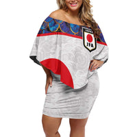 Custom Japan Football Off Shoulder Short Dress Seigaiha and Sun
