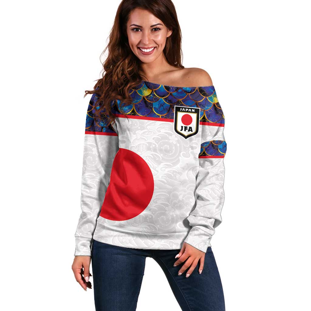 Custom Japan Football Off Shoulder Sweater Seigaiha and Sun