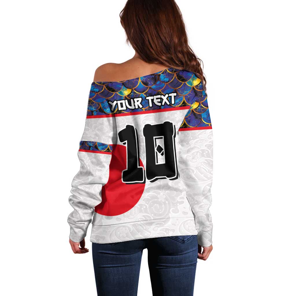 Custom Japan Football Off Shoulder Sweater Seigaiha and Sun