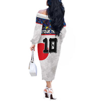 Custom Japan Football Off The Shoulder Long Sleeve Dress Seigaiha and Sun
