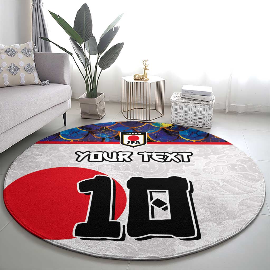Custom Japan Football Round Carpet Seigaiha and Sun