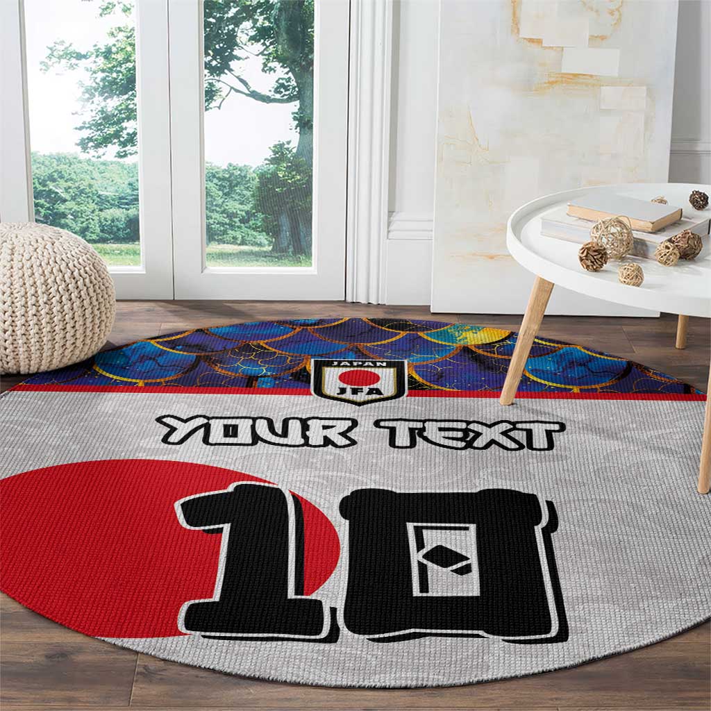 Custom Japan Football Round Carpet Seigaiha and Sun