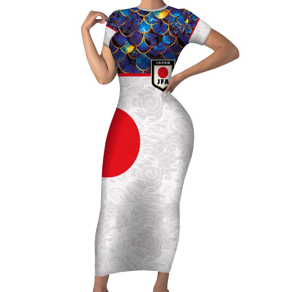 Custom Japan Football Short Sleeve Bodycon Dress Seigaiha and Sun