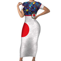 Custom Japan Football Short Sleeve Bodycon Dress Seigaiha and Sun