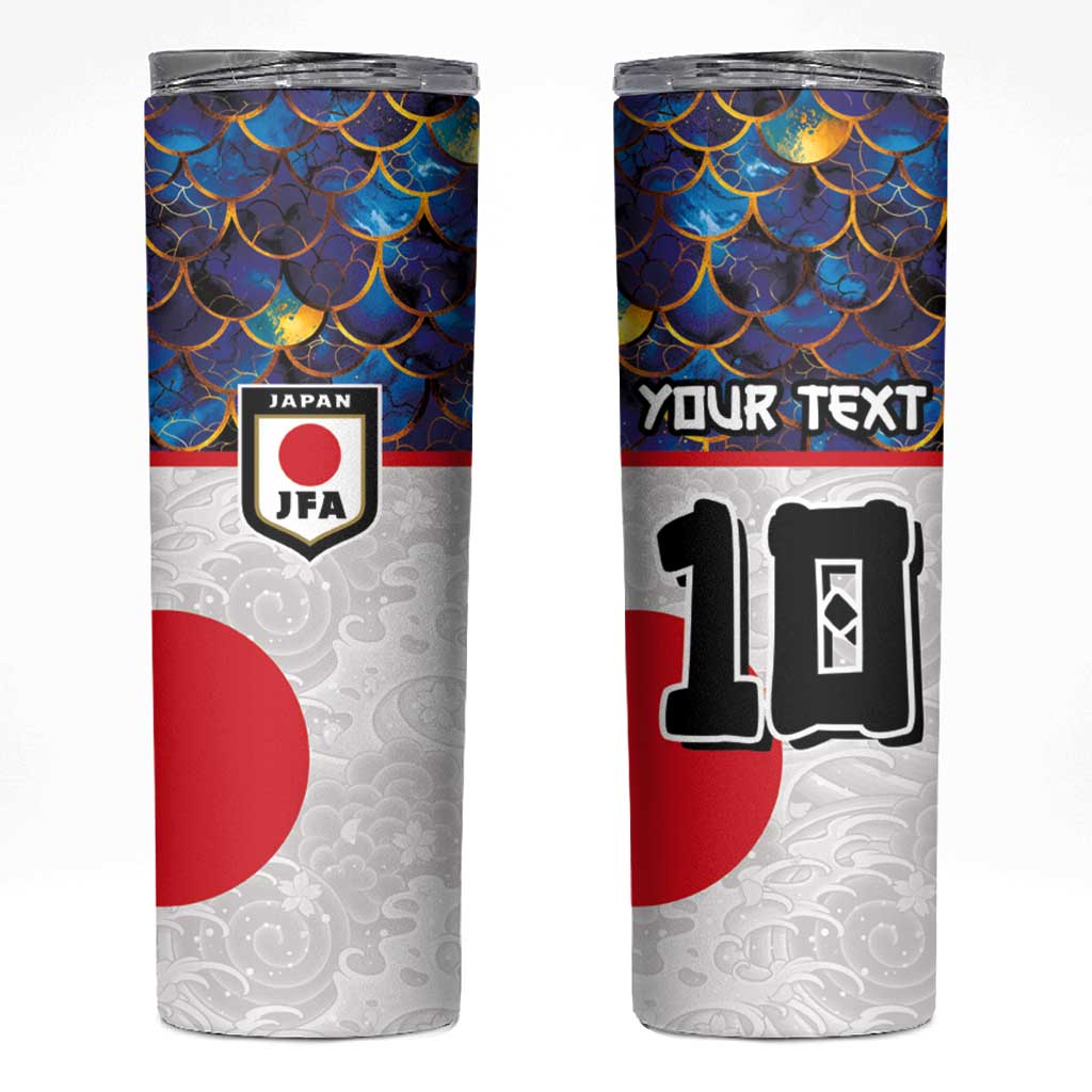 Custom Japan Football Skinny Tumbler Seigaiha and Sun