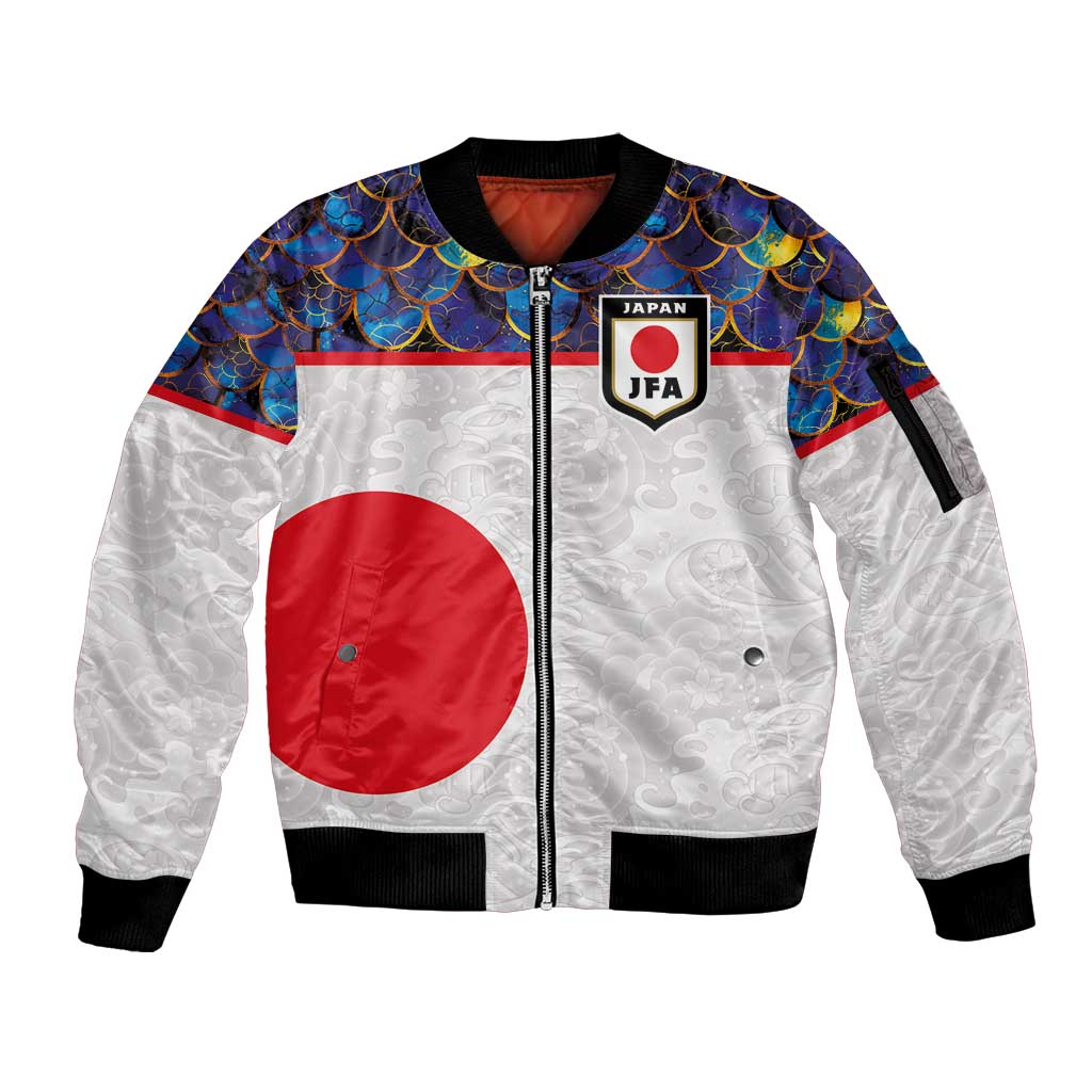 Custom Japan Football Sleeve Zip Bomber Jacket Seigaiha and Sun