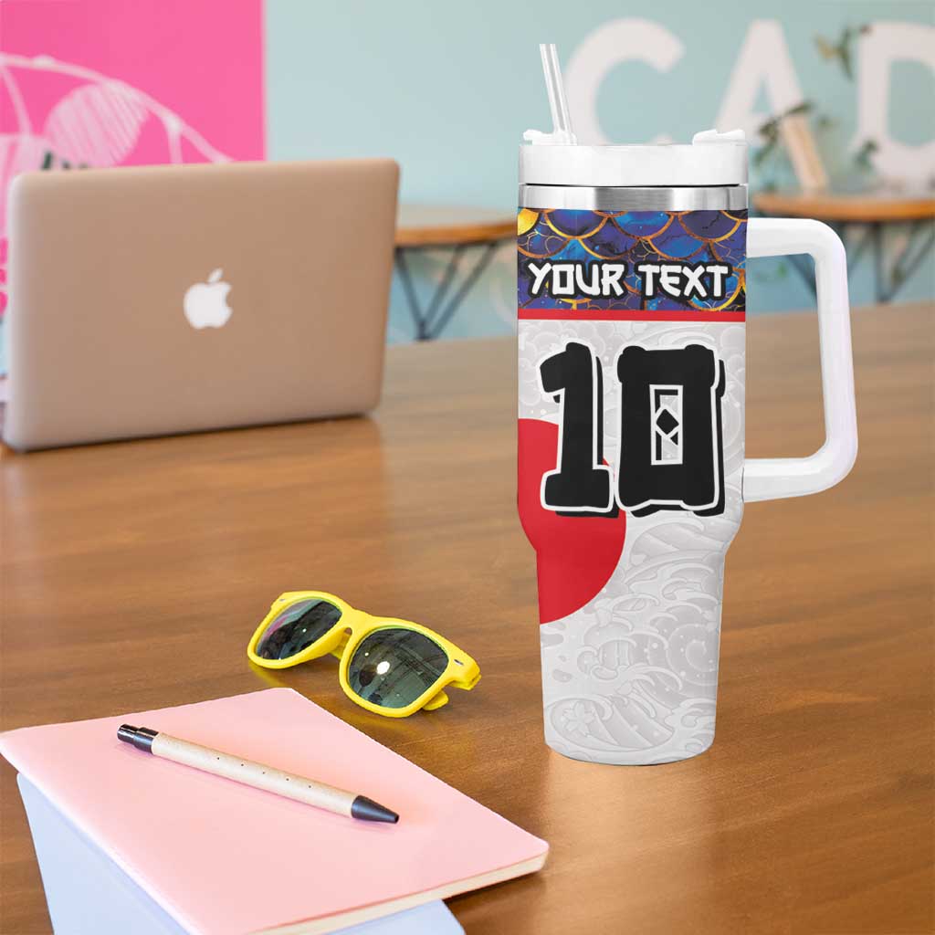 Custom Japan Football Tumbler With Handle Seigaiha and Sun