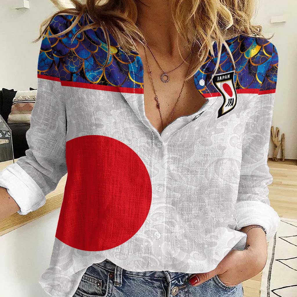 Custom Japan Football Women Casual Shirt Seigaiha and Sun