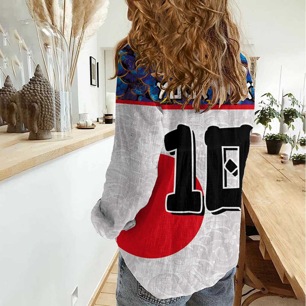 Custom Japan Football Women Casual Shirt Seigaiha and Sun