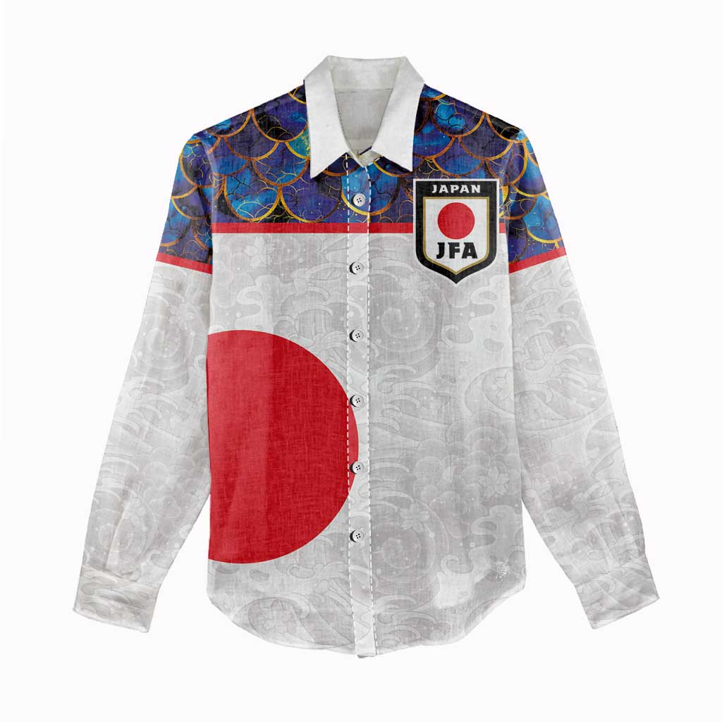 Custom Japan Football Women Casual Shirt Seigaiha and Sun