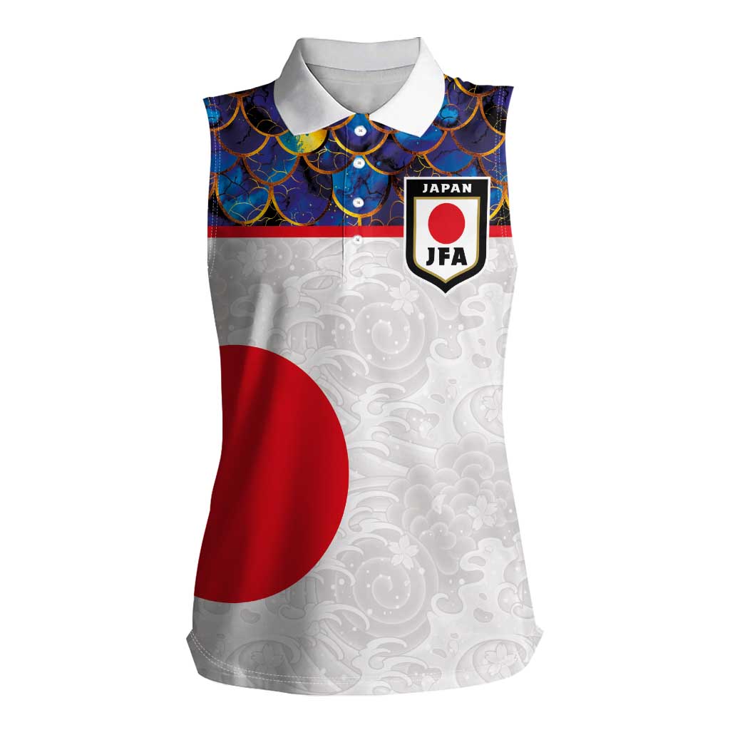 Custom Japan Football Women Sleeveless Polo Shirt Seigaiha and Sun
