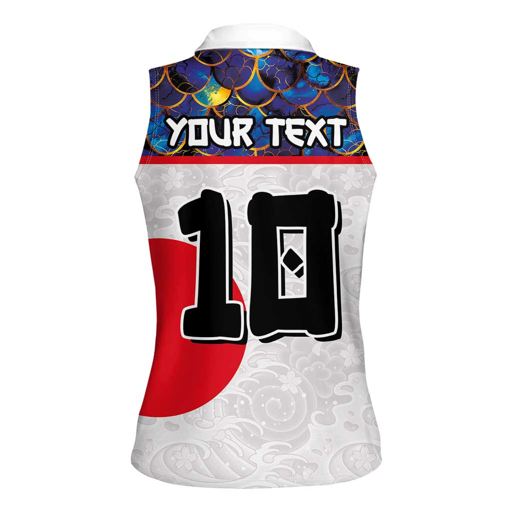 Custom Japan Football Women Sleeveless Polo Shirt Seigaiha and Sun