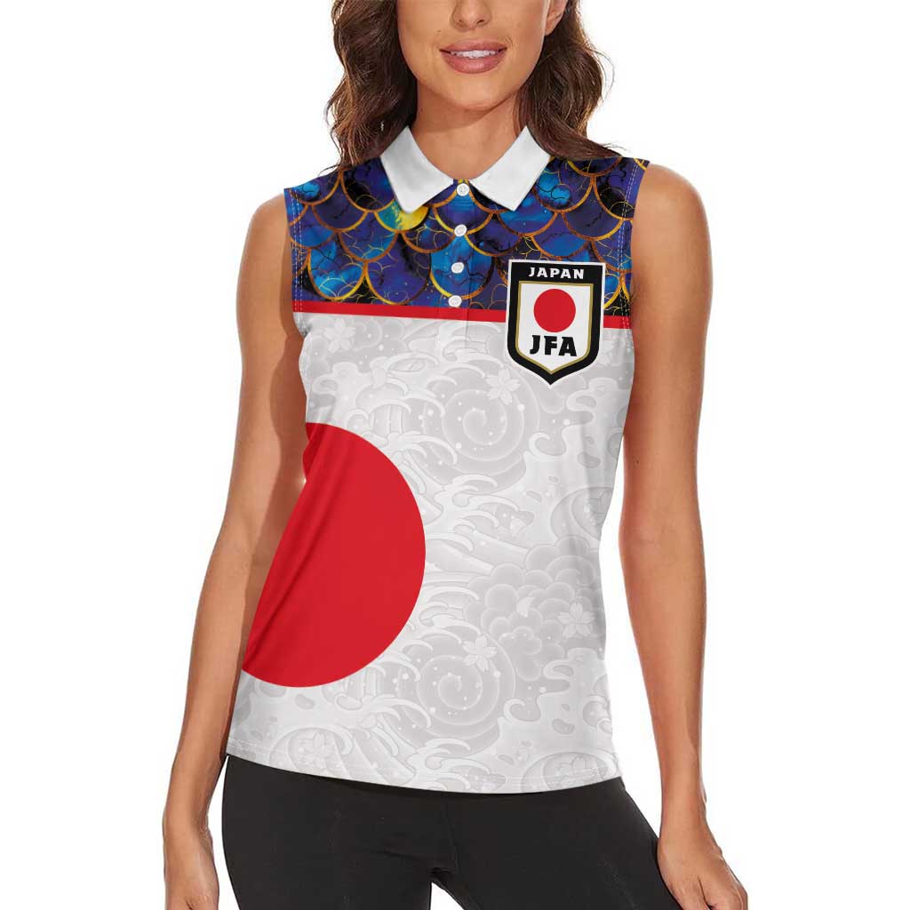 Custom Japan Football Women Sleeveless Polo Shirt Seigaiha and Sun