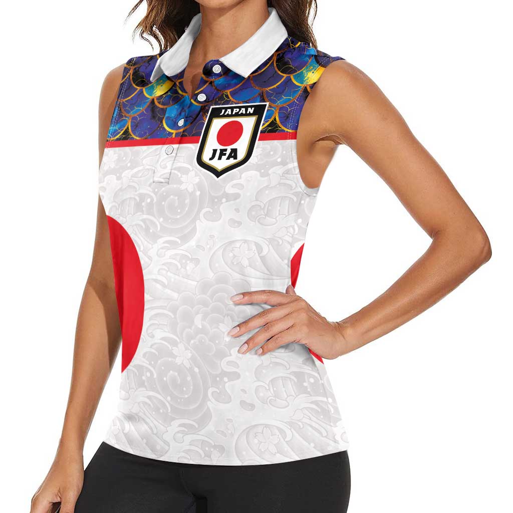 Custom Japan Football Women Sleeveless Polo Shirt Seigaiha and Sun