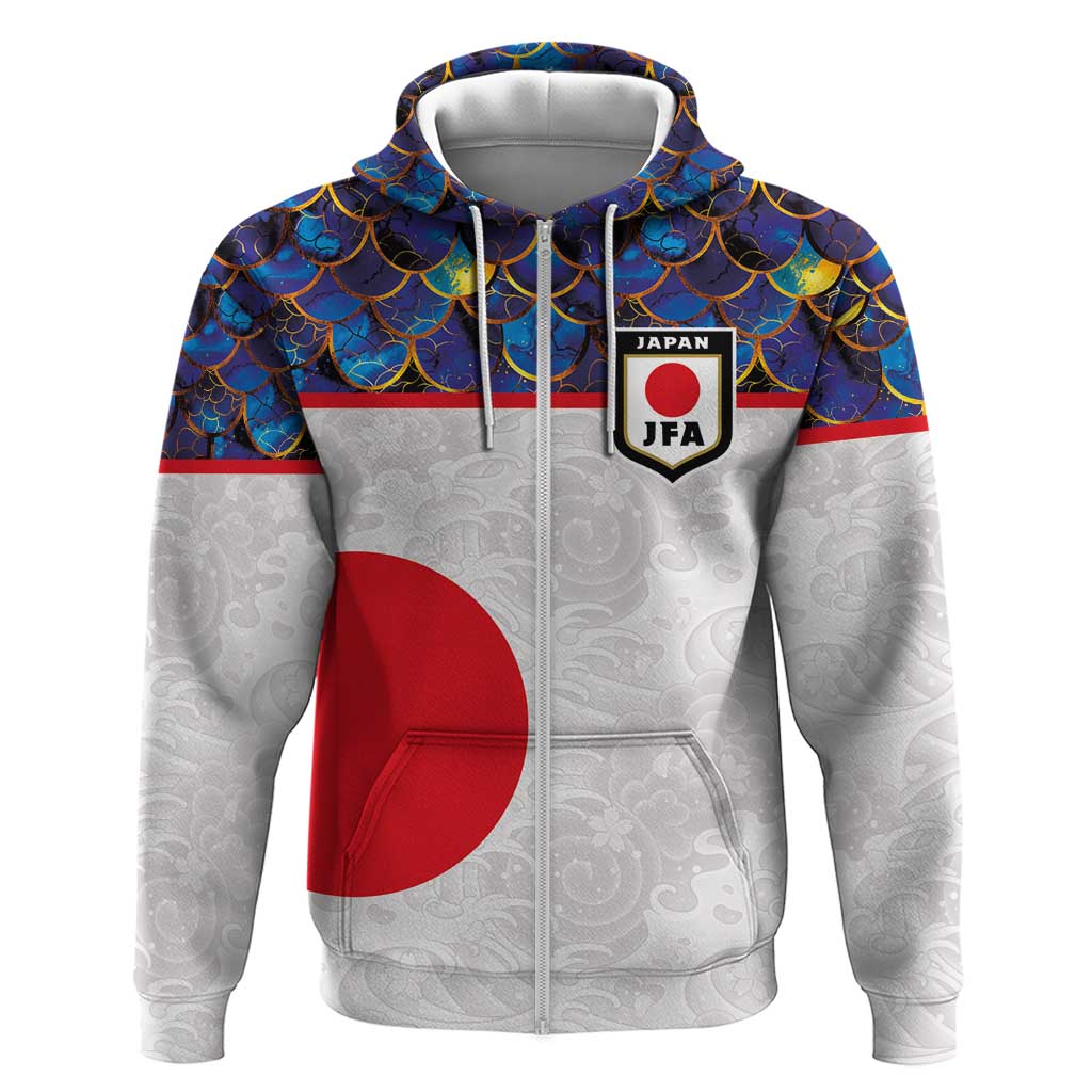 Custom Japan Football Zip Hoodie Seigaiha and Sun