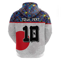 Custom Japan Football Zip Hoodie Seigaiha and Sun