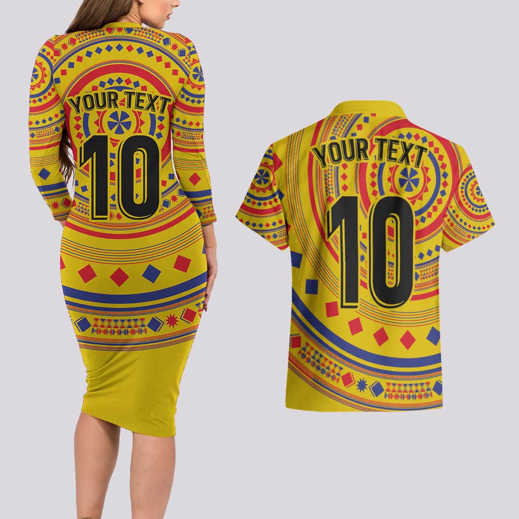 Custom Colombia Football Couples Matching Long Sleeve Bodycon Dress and Hawaiian Shirt Sporty Vueltiao Hat