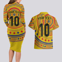 Custom Colombia Football Couples Matching Long Sleeve Bodycon Dress and Hawaiian Shirt Sporty Vueltiao Hat