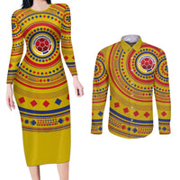 Custom Colombia Football Couples Matching Long Sleeve Bodycon Dress and Long Sleeve Button Shirt Sporty Vueltiao Hat