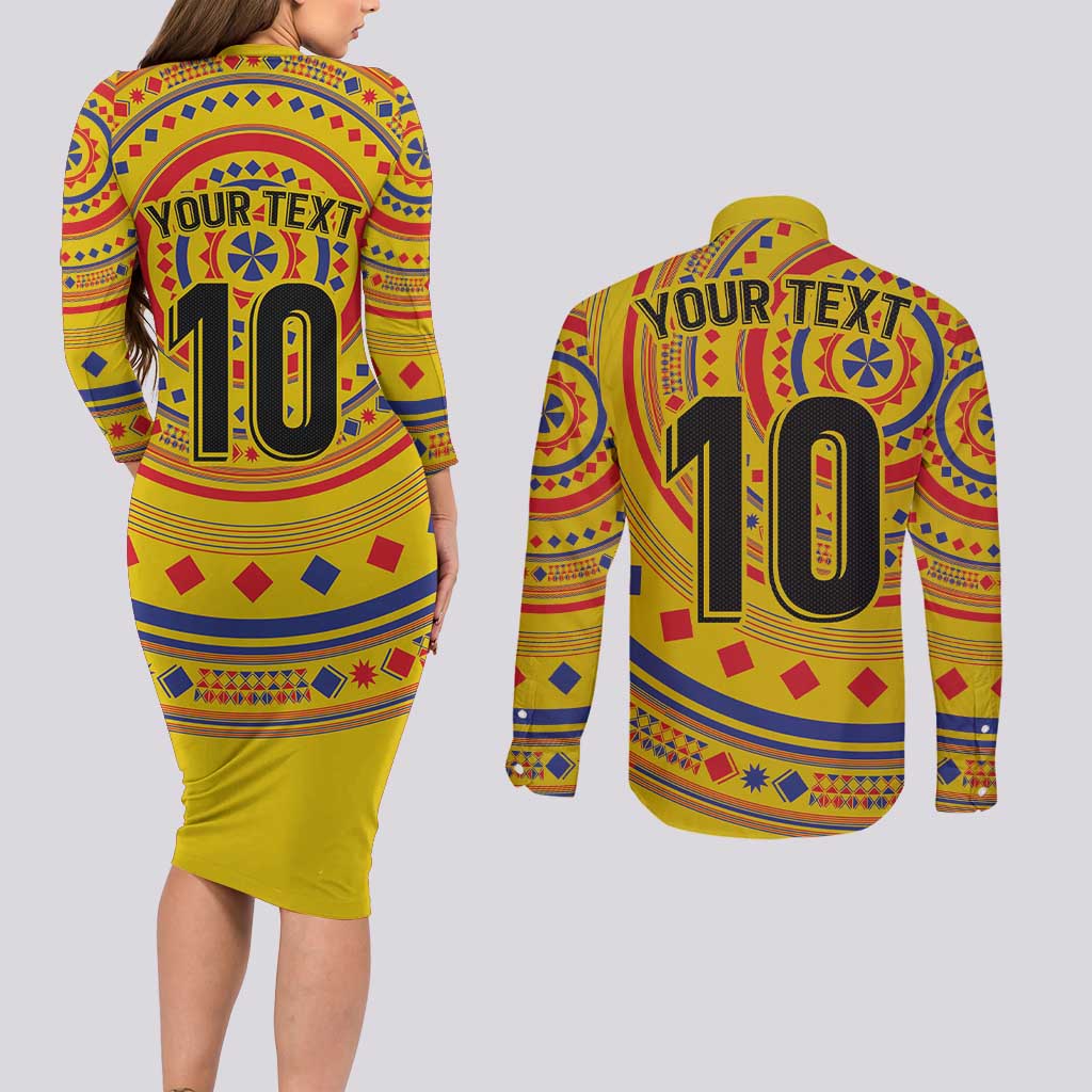 Custom Colombia Football Couples Matching Long Sleeve Bodycon Dress and Long Sleeve Button Shirt Sporty Vueltiao Hat