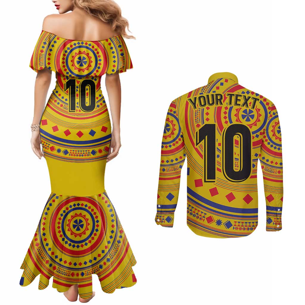 Custom Colombia Football Couples Matching Mermaid Dress and Long Sleeve Button Shirt Sporty Vueltiao Hat