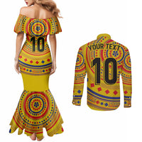 Custom Colombia Football Couples Matching Mermaid Dress and Long Sleeve Button Shirt Sporty Vueltiao Hat