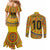Custom Colombia Football Couples Matching Mermaid Dress and Long Sleeve Button Shirt Sporty Vueltiao Hat