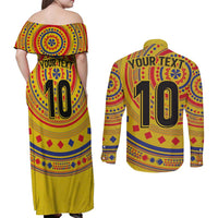 Custom Colombia Football Couples Matching Off Shoulder Maxi Dress and Long Sleeve Button Shirt Sporty Vueltiao Hat