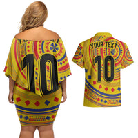 Custom Colombia Football Couples Matching Off Shoulder Short Dress and Hawaiian Shirt Sporty Vueltiao Hat