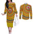 Custom Colombia Football Couples Matching Off The Shoulder Long Sleeve Dress and Long Sleeve Button Shirt Sporty Vueltiao Hat