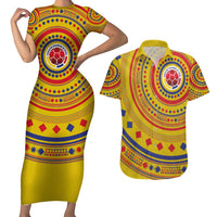 Custom Colombia Football Couples Matching Short Sleeve Bodycon Dress and Hawaiian Shirt Sporty Vueltiao Hat