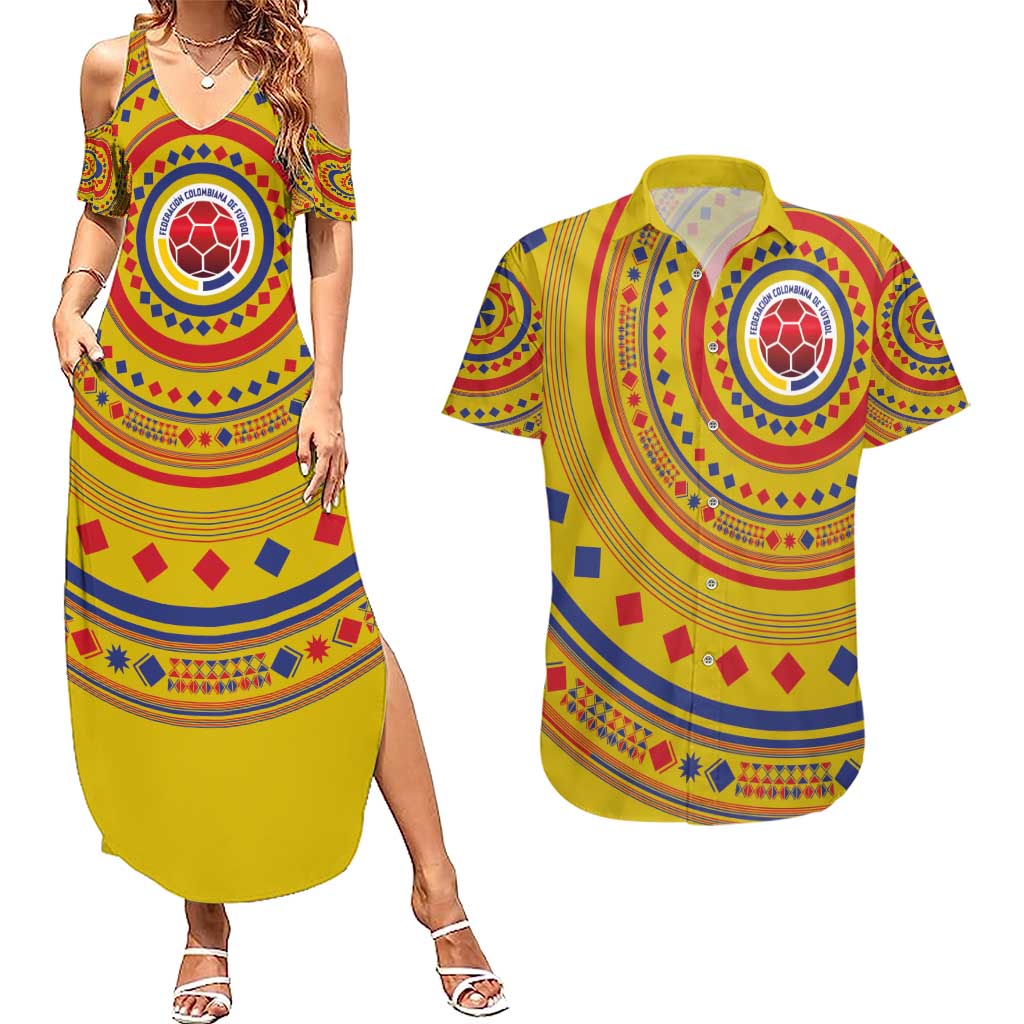 Custom Colombia Football Couples Matching Summer Maxi Dress and Hawaiian Shirt Sporty Vueltiao Hat