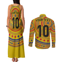 Custom Colombia Football Couples Matching Tank Maxi Dress and Long Sleeve Button Shirt Sporty Vueltiao Hat