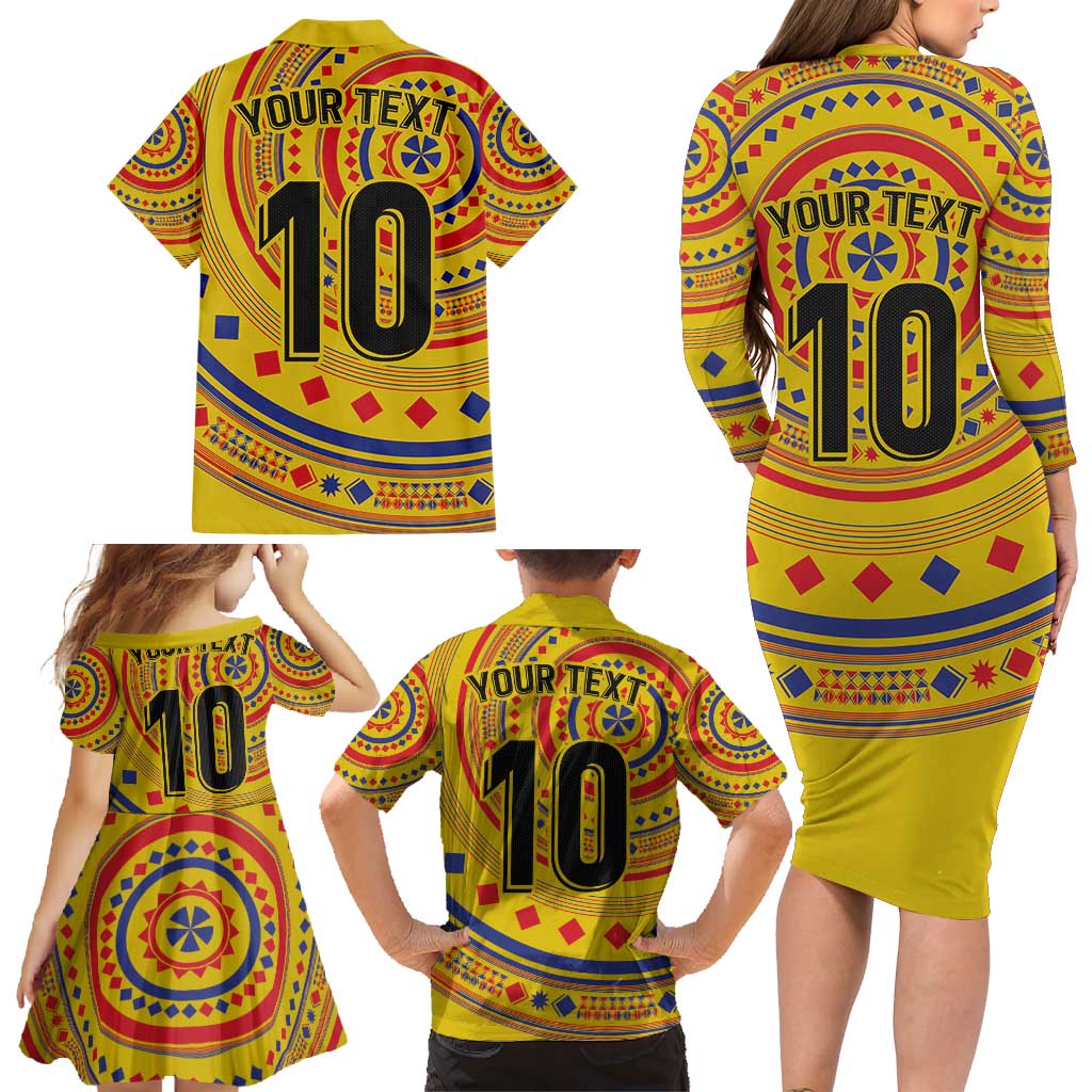 Custom Colombia Football Family Matching Long Sleeve Bodycon Dress and Hawaiian Shirt Sporty Vueltiao Hat