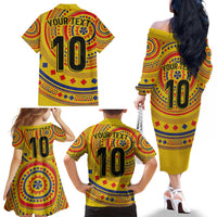 Custom Colombia Football Family Matching Off The Shoulder Long Sleeve Dress and Hawaiian Shirt Sporty Vueltiao Hat