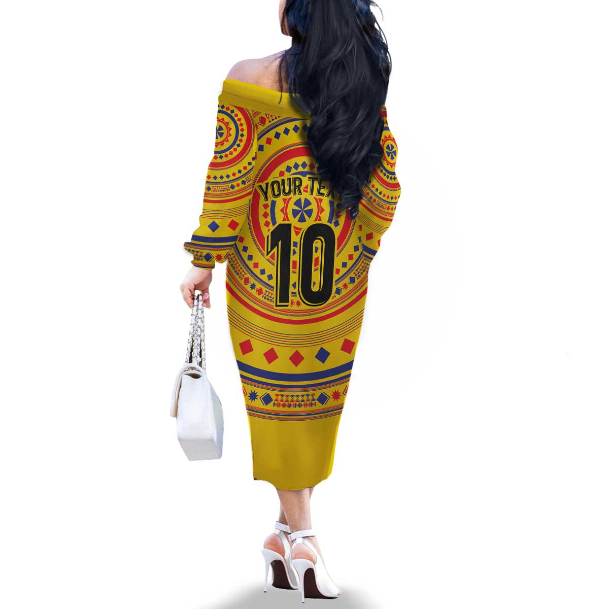 Custom Colombia Football Family Matching Off The Shoulder Long Sleeve Dress and Hawaiian Shirt Sporty Vueltiao Hat