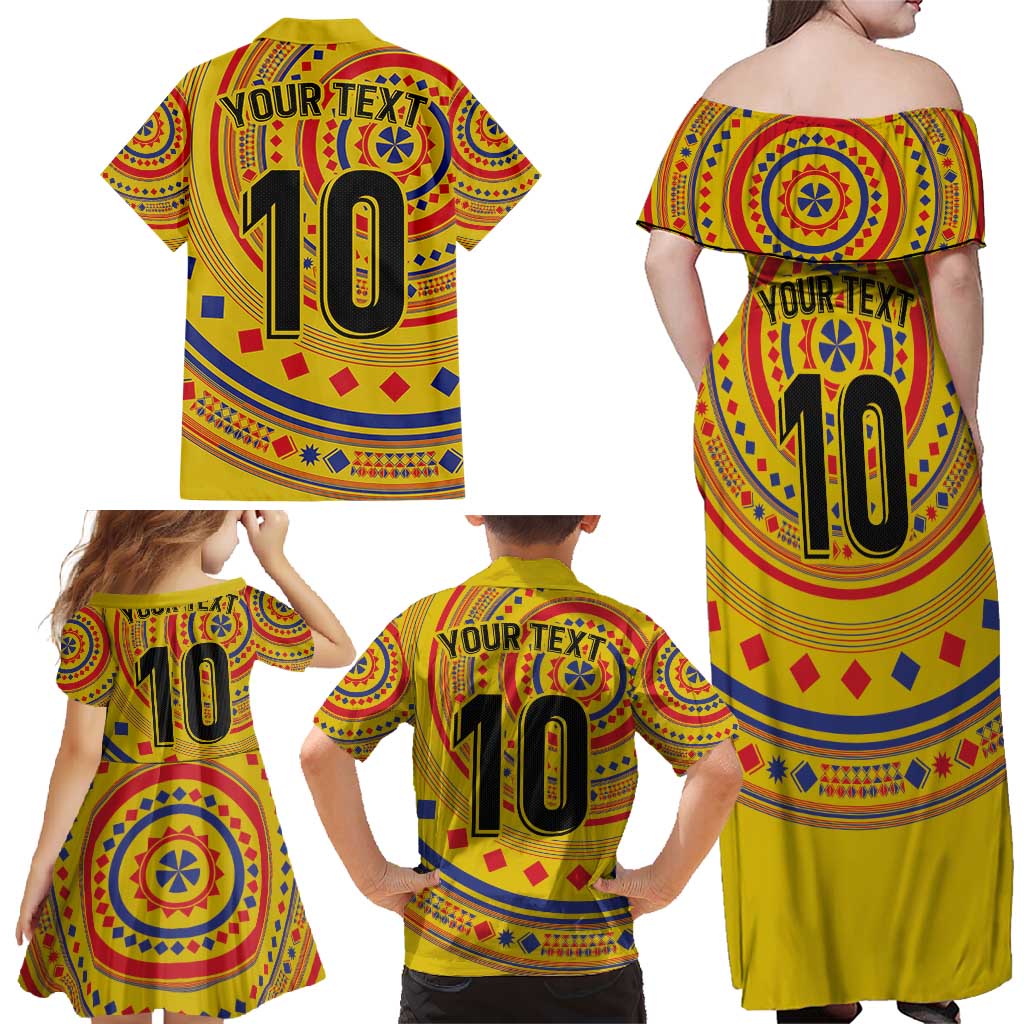 Custom Colombia Football Family Matching Off Shoulder Maxi Dress and Hawaiian Shirt Sporty Vueltiao Hat