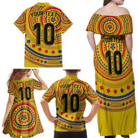 Custom Colombia Football Family Matching Off Shoulder Maxi Dress and Hawaiian Shirt Sporty Vueltiao Hat