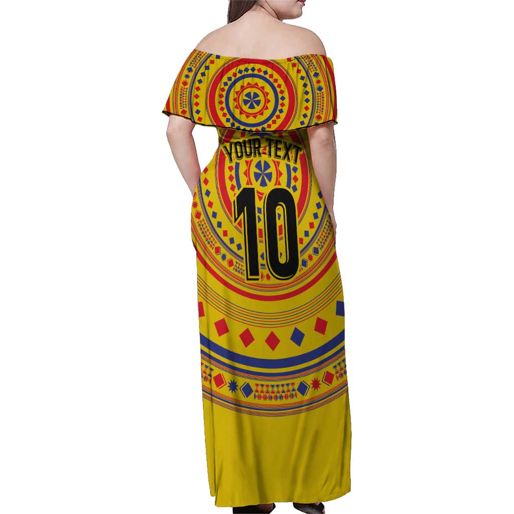Custom Colombia Football Family Matching Off Shoulder Maxi Dress and Hawaiian Shirt Sporty Vueltiao Hat