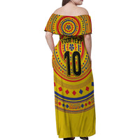 Custom Colombia Football Family Matching Off Shoulder Maxi Dress and Hawaiian Shirt Sporty Vueltiao Hat