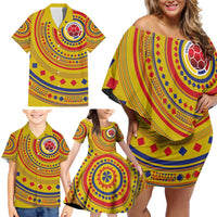 Custom Colombia Football Family Matching Off Shoulder Short Dress and Hawaiian Shirt Sporty Vueltiao Hat