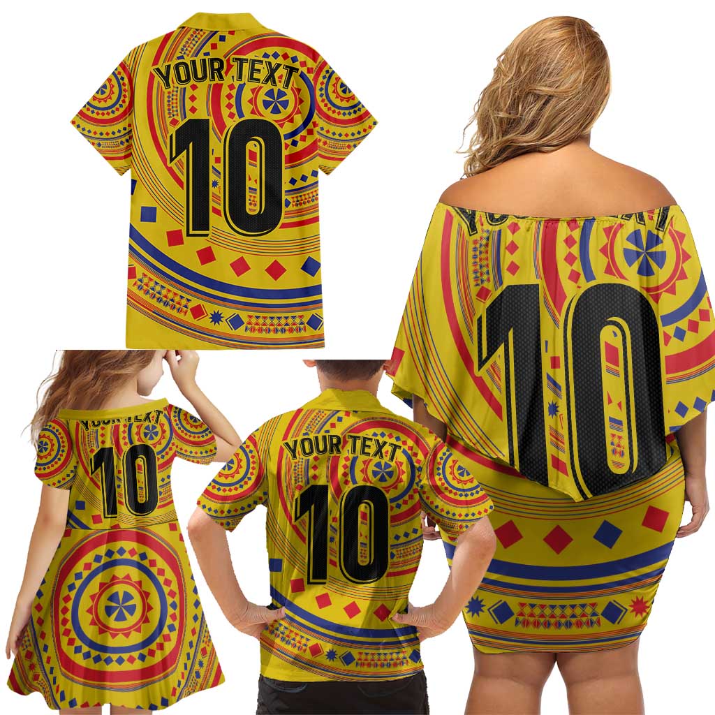 Custom Colombia Football Family Matching Off Shoulder Short Dress and Hawaiian Shirt Sporty Vueltiao Hat
