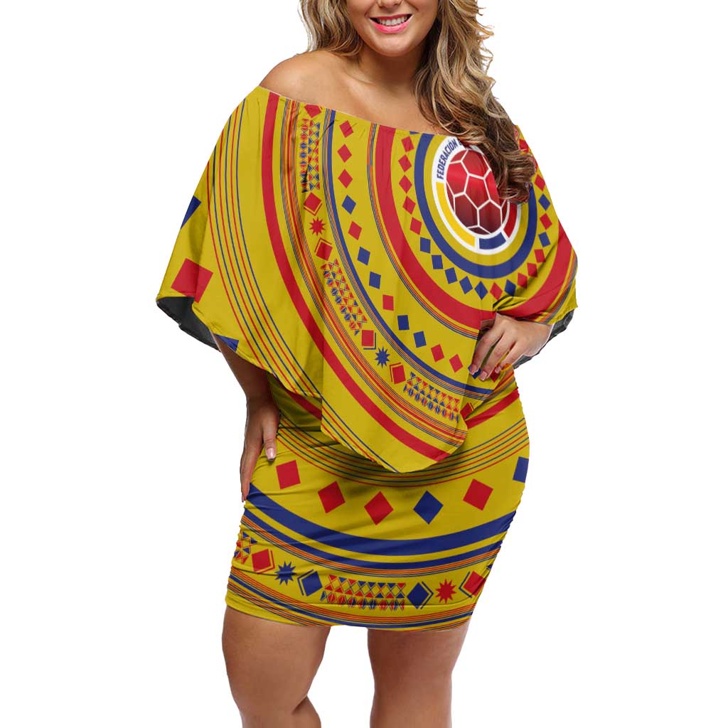 Custom Colombia Football Family Matching Off Shoulder Short Dress and Hawaiian Shirt Sporty Vueltiao Hat