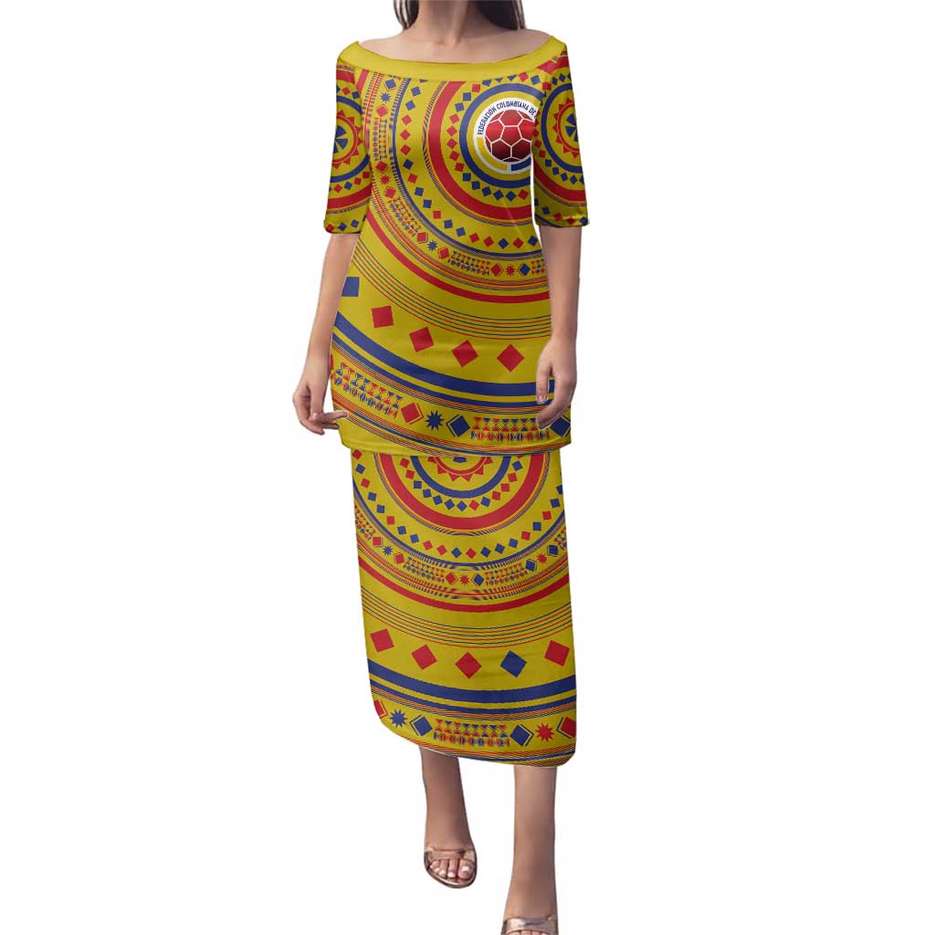 Custom Colombia Football Family Matching Puletasi and Hawaiian Shirt Sporty Vueltiao Hat