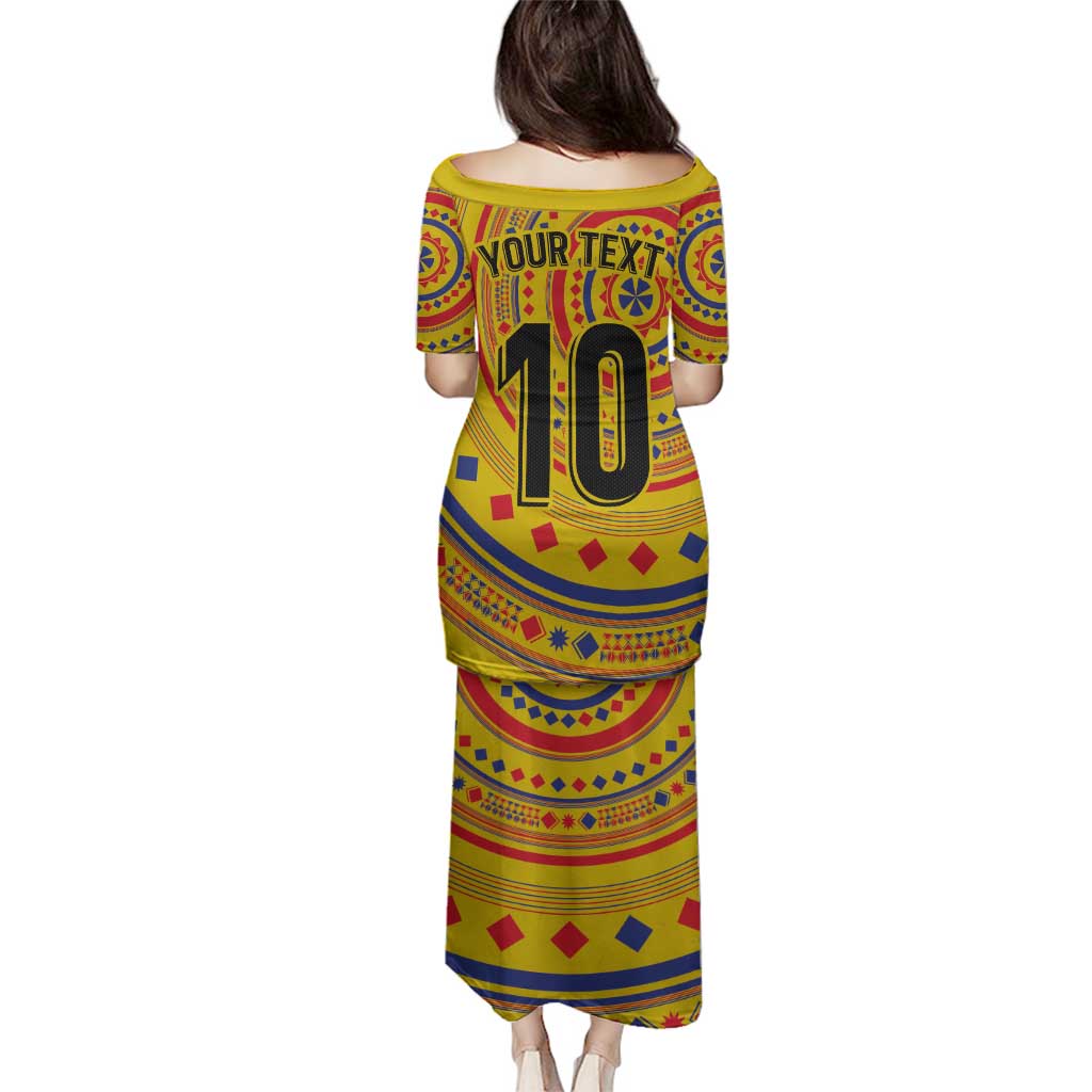 Custom Colombia Football Family Matching Puletasi and Hawaiian Shirt Sporty Vueltiao Hat