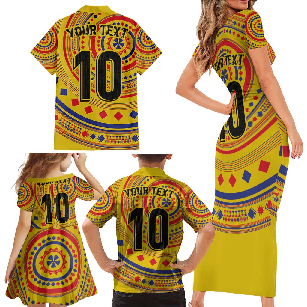 Custom Colombia Football Family Matching Short Sleeve Bodycon Dress and Hawaiian Shirt Sporty Vueltiao Hat